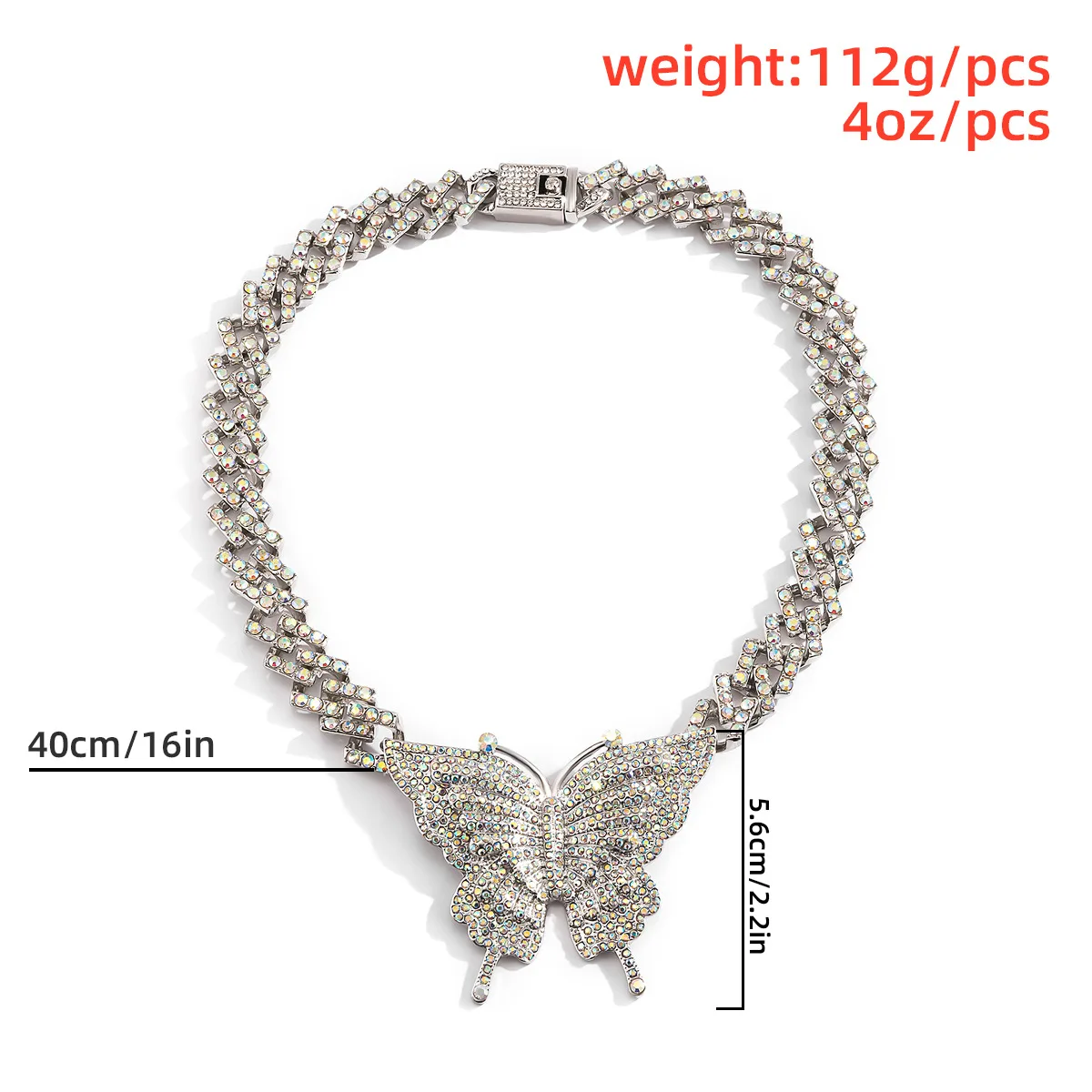 

Hip hop punk Cuban buckle chain necklace Rapper Choker Cubic Zircon Big butterfly necklace for women Bling Rhinestone Jewelry