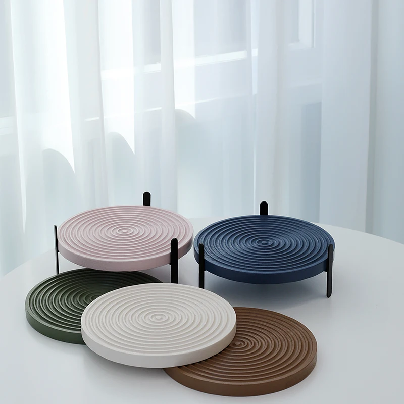 

Wood Board 24cm Afternoon Tea Holder Water Ripple Round Dessert Tray Cake Table Decoration Makeup Jewelry Ring Storage