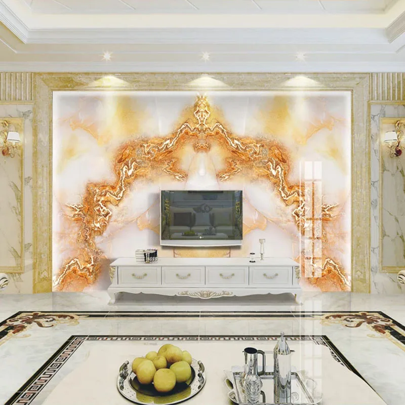 Пользовательские 3D фото обои Европейский стиль золотой нефрит Мрамор ТВ фон