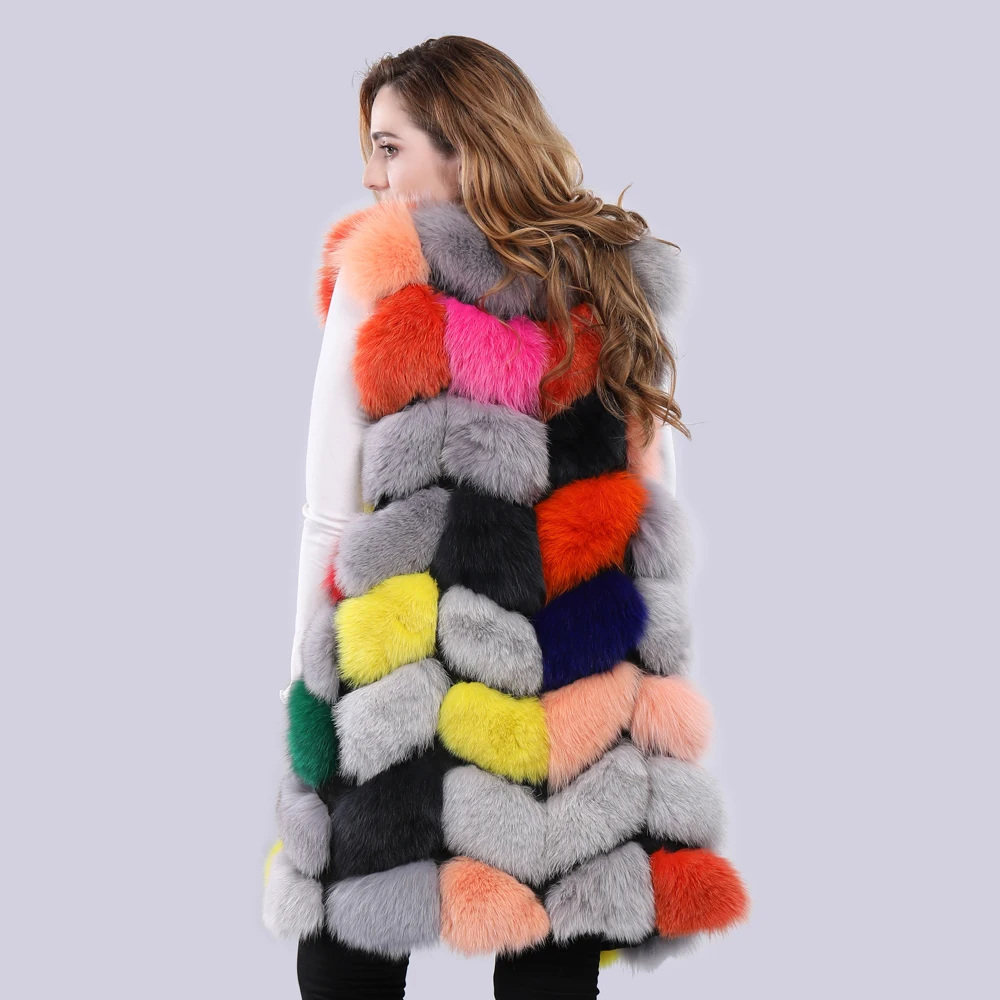 Жилет из лисьего меха жилет натурального Лисьего пальто длиной 85 см зимняя