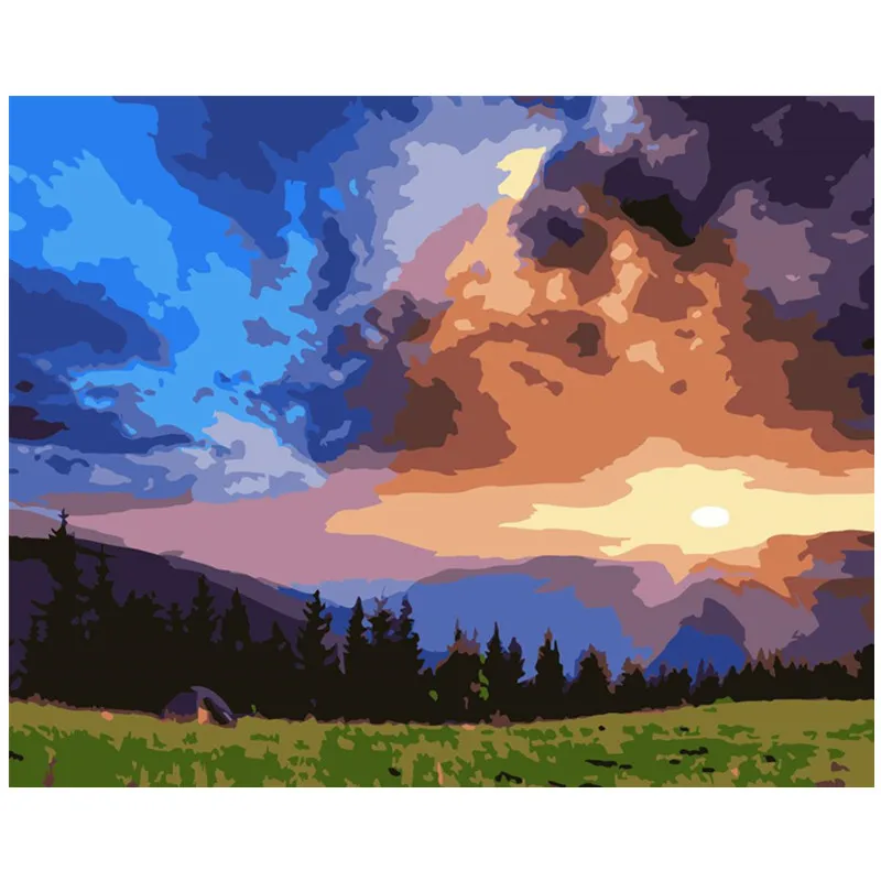 Картина по номеру DIY дропшиппинг большой размер красивый закат фиолетовый пейзаж