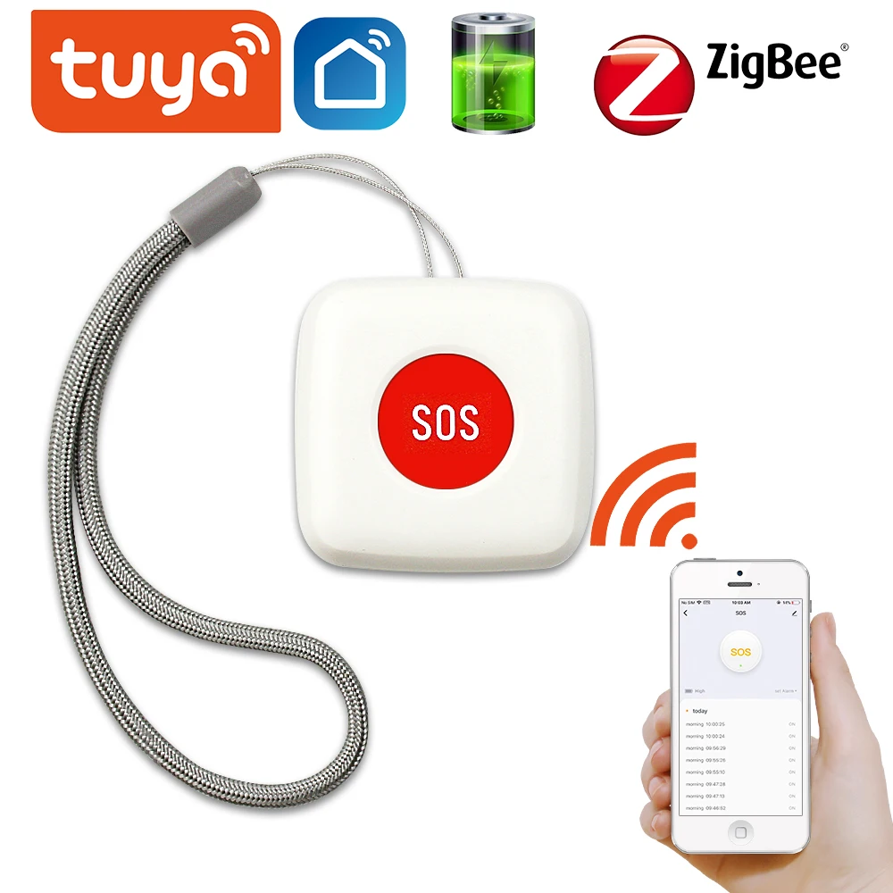 Кнопка SOS TUYA ZigBee, сенсорная Водонепроницаемая сигнализация для пожилых людей, работает с приложением Tuya Zigbee hub от AliExpress WW