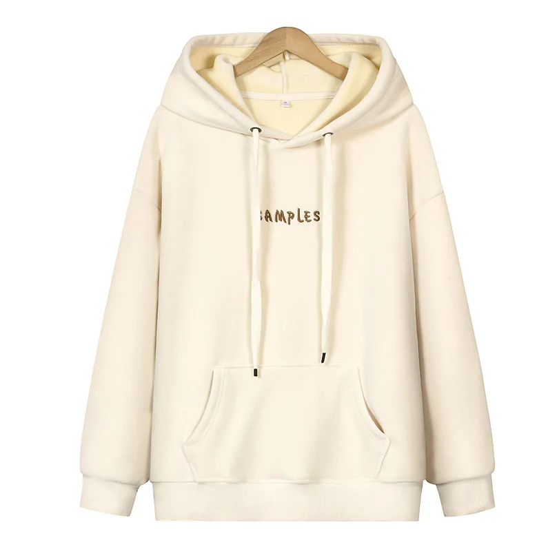 

Johnature 2021 Winter New Polar Fleece Hooded Collar Thicken Warm Women Hoodies Casual Loose Pockets Female Sweatshirts