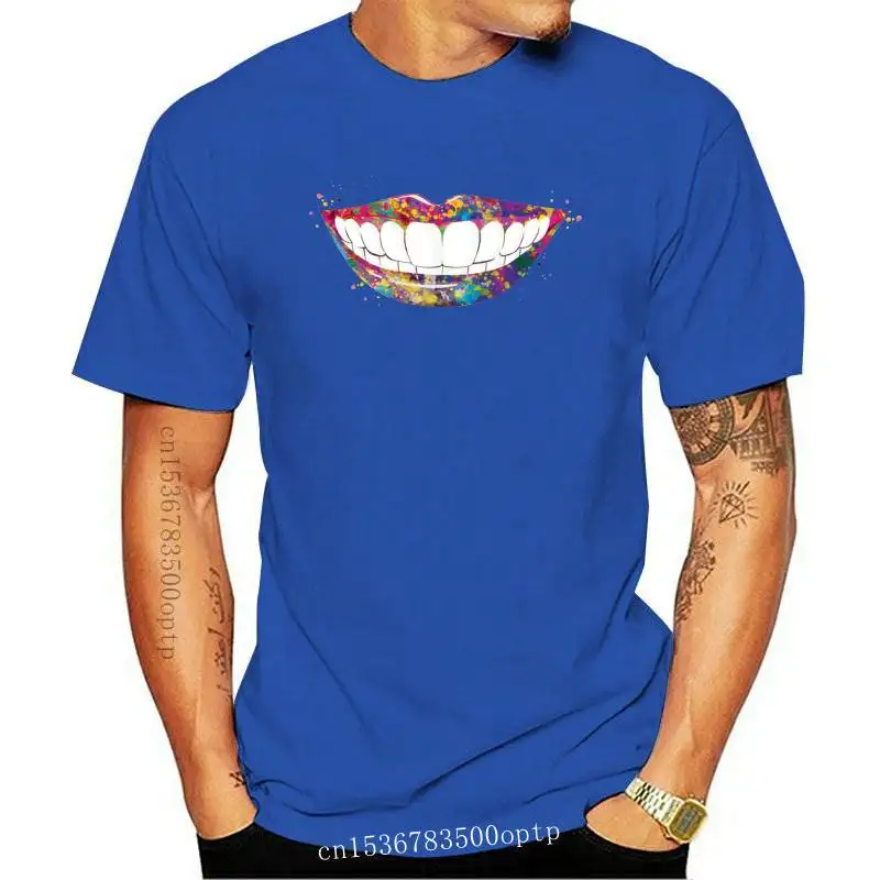 

Funny Smiling Mouth Dentist Art Watercolor Print T-Shirt Summer Fashion Women T-Shirt Cute Casual Girl Tees Woman White Tops