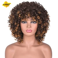 14inch afro kinky curly wig with bangs synthetic short cosplay wigs for black women natural heat resistant black wig lizzy hiar