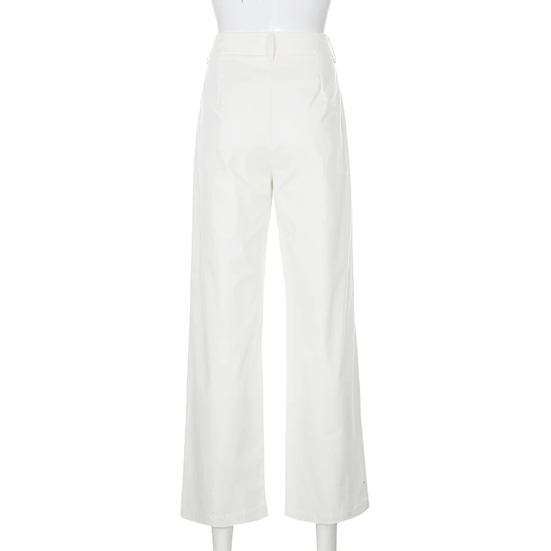 

Sweetown Korean Fashion Style White Straight Pants For Women Casual High Waist Basic Loose Female Trousers 2020 Fall Streetwear