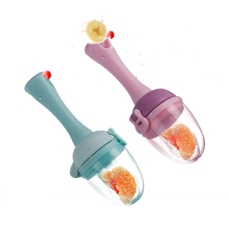 

Q9QB Baby Fruit Feeder Banana Mesh Pacifier Bottle with Long Handle Kids Fresh Fruit Vegetable Nibbler Safe Nipple Teat Infant