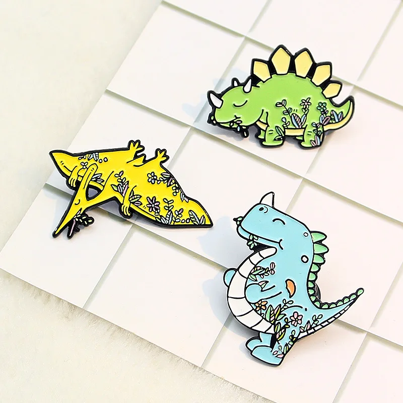 

MIX DESIGNS Loveable Plant Flower Dinosaur Series Badge Fashion Creative covered with Plant Pterosaur Triceratops Children's Pin