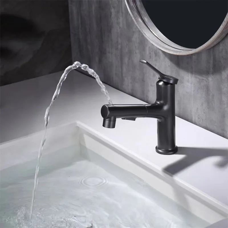 Смеситель для раковины с выдвижным носиком латунный Черный кран умывальника