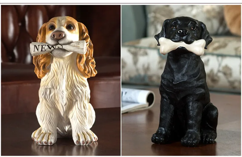 

[New]Modern Sculpture Simulation pet dog cocker spaniels/Labrador/Schnauzer figure model Carving Resin Figurine Home Decorations