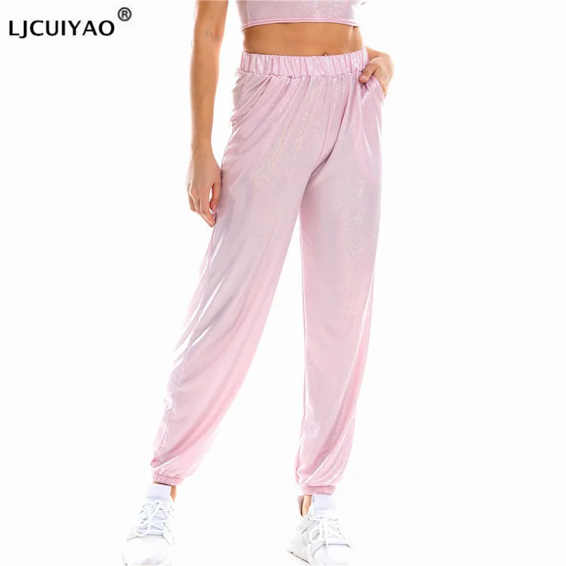 LJCUIYAO Gray Sweatpants Pants Women New Casual Long Pants Slim High Elastic Waist Pocket Ankle Length Pants Female Sports Pant