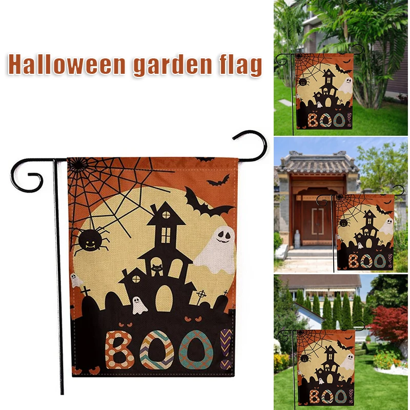 

Двухсторонний льняной баннер с принтом на Хэллоуин, оригинальное праздничное украшение для дома, сада, бара J99S