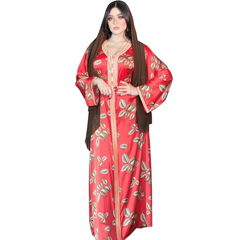 Abaya Muslim Women's Arab Dubai Print Robe Dress Femme Moroccan Fashion Elegant Long Dresses