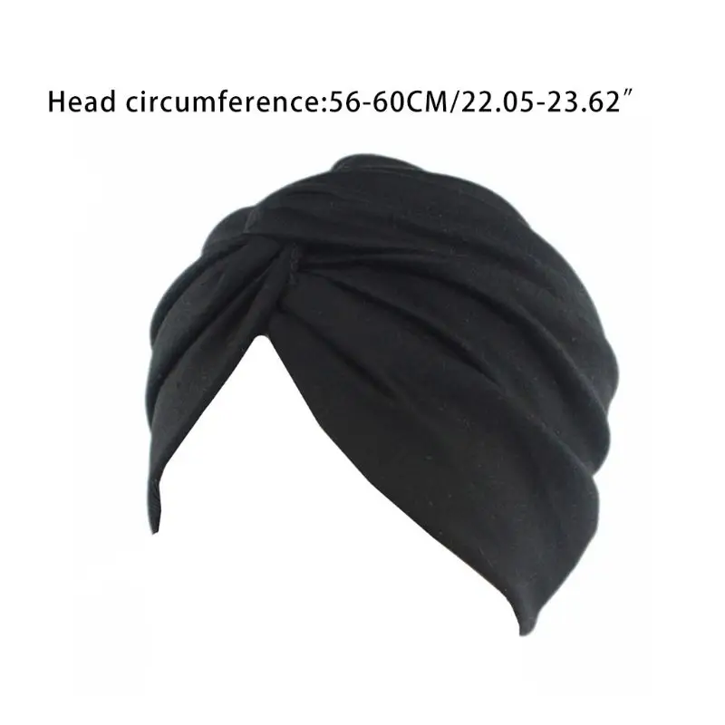 

Womens Solid Color Plain Twist Pleated Hair Turban Cap Head Wrap Chemo Beanie