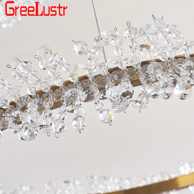 Lámpara de techo Led de cristal de lujo moderna, diseño dorado, combinación de arañas con anillos para sala de estar, Lustre de iluminación para el hogar
