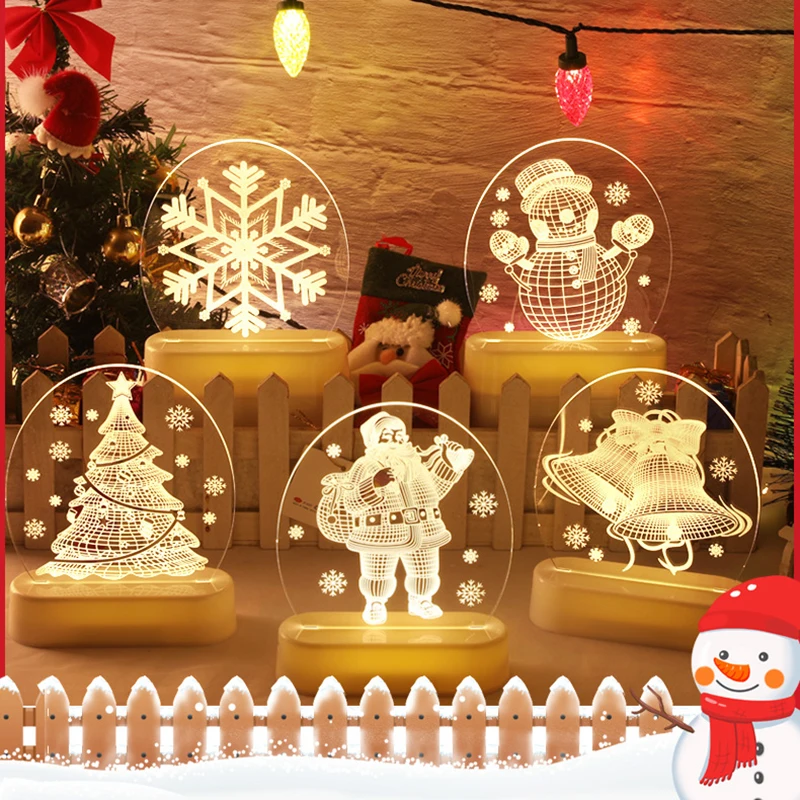 

Рождественская настольная лампа, 3d визуальный эффект, акриловая фотолампа, тематический ночсветильник для вечеринки, дома, светодиодный фо...