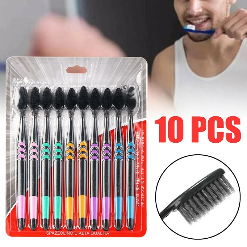 10Pcs Soft Family Bamboo Toothbrush Set Charcoal Adult Clean Care Gums Fine Hair Home Healthy Teeth Cleaning Brush Xmas Gift | Красота и