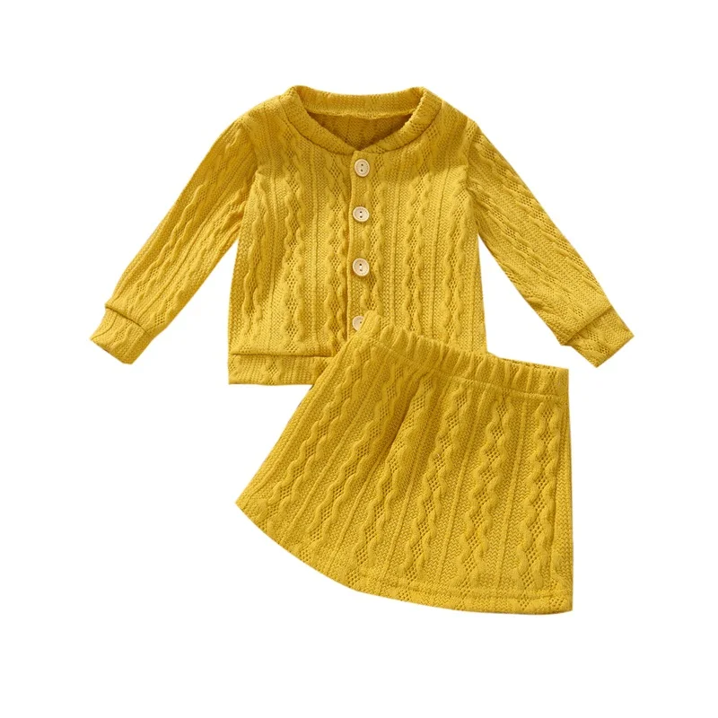 

Костюм с короткой юбкой для маленьких девочек, однотонная блузка с длинным рукавом, короткая юбка, костюм из двух предметов, одежда