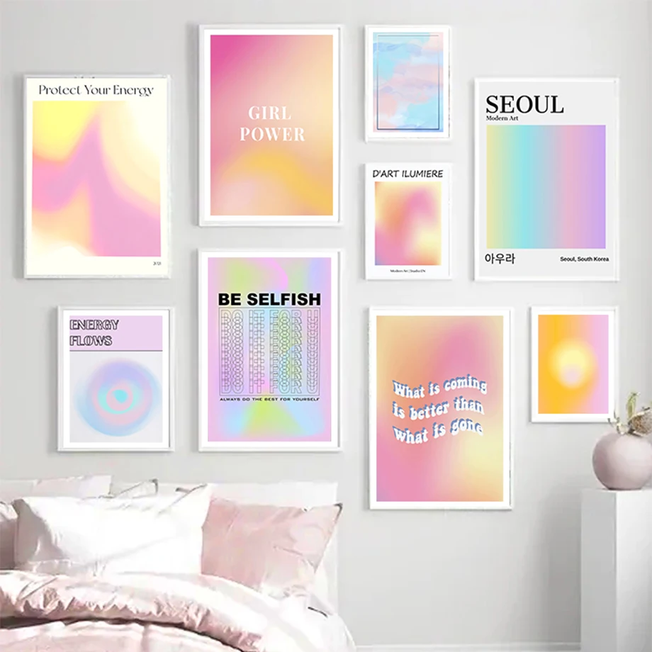 

Modern Art Posters And Prints Protect Your Energy Gradient Color Wall Art Canvas Painting Wall Pictures For Living Room Decor