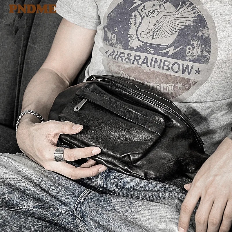 

Модная Повседневная поясная сумка для мужчин, простой многофункциональный нагрудной мешок из натуральной воловьей кожи, черные сумочки че...