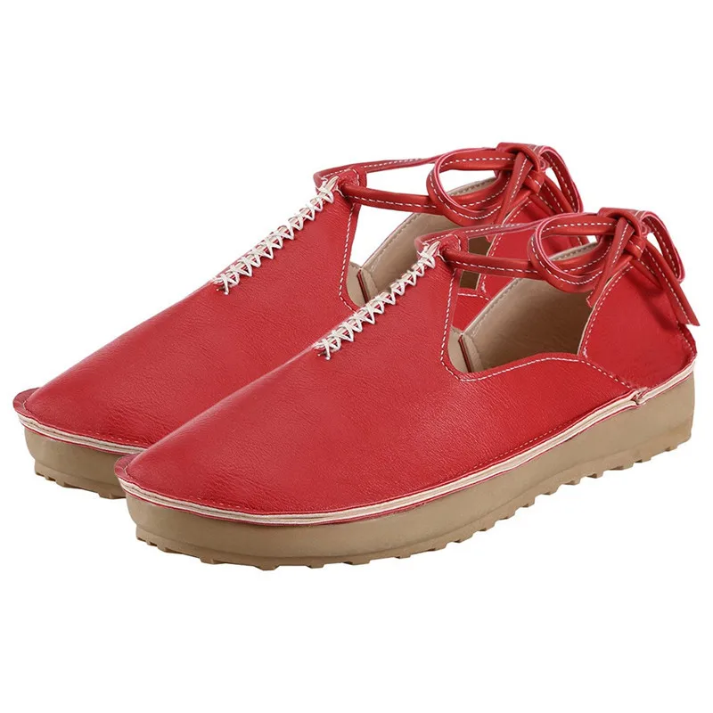LOULUEN Sandals Fashion Women Summer Lace-Up Sneaker Breathable Casual Shoes Peas Single Shoes Plus Size 35- 43 Drop#0709 - Цвет: RD