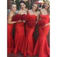 red mermaid bridesmaid dresses 2019 sweetheart neck formal wedding party elegant long bridesmaid gowns vestidos de festa elbise