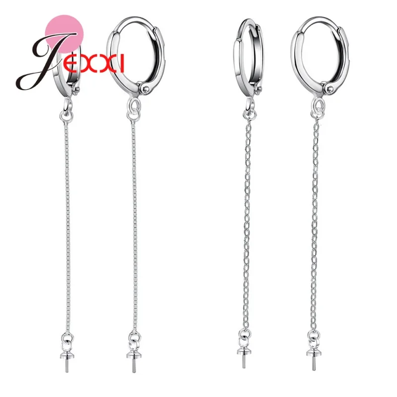 1 Pair Long Design Drop Earrings Earwire 925 Sterling Silver Jewelry Findings Accessories Rolo/Box Chain Ball Connectors