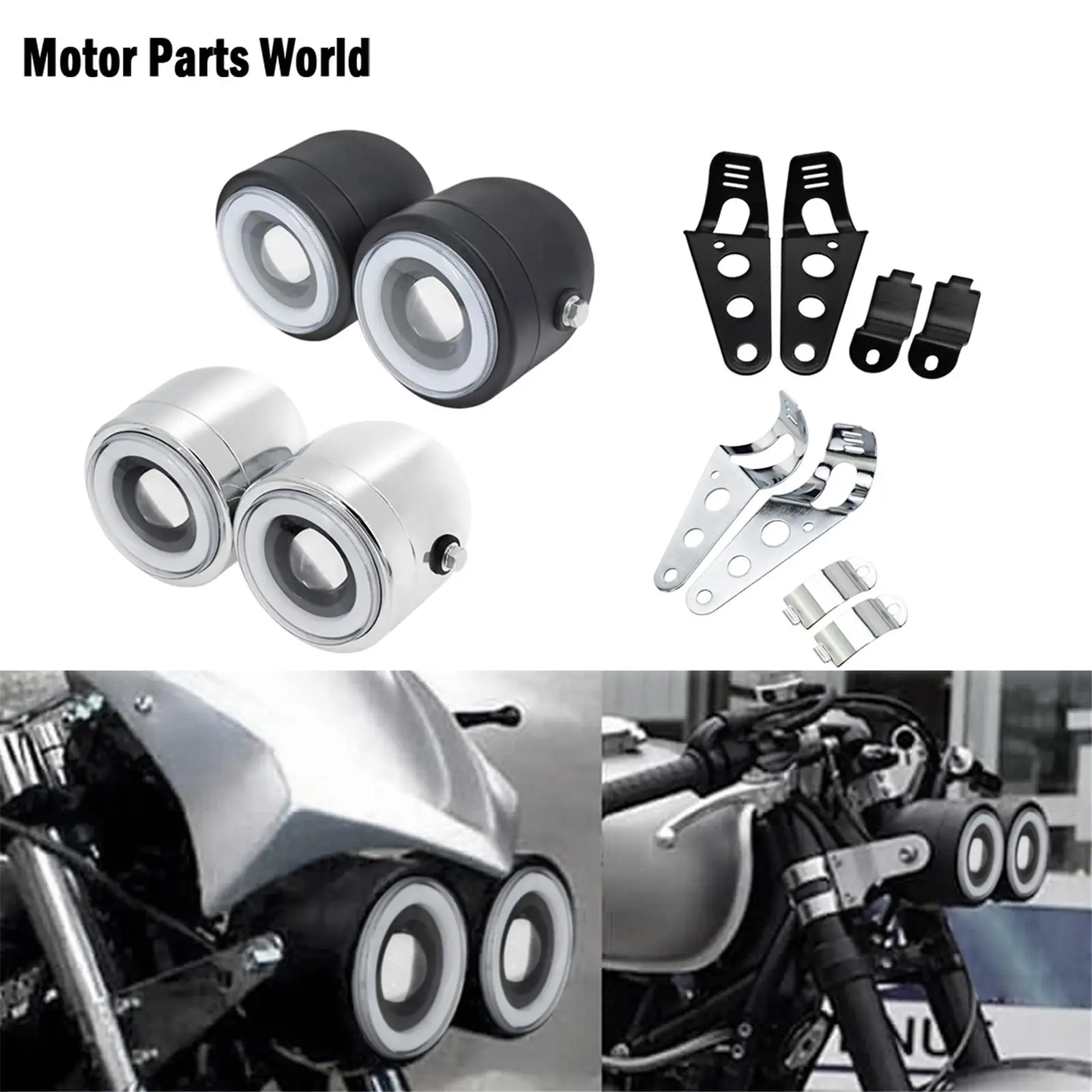 Двойной фонарь для мотоцикла двойной янтарного цвета с крепежным кронштейном