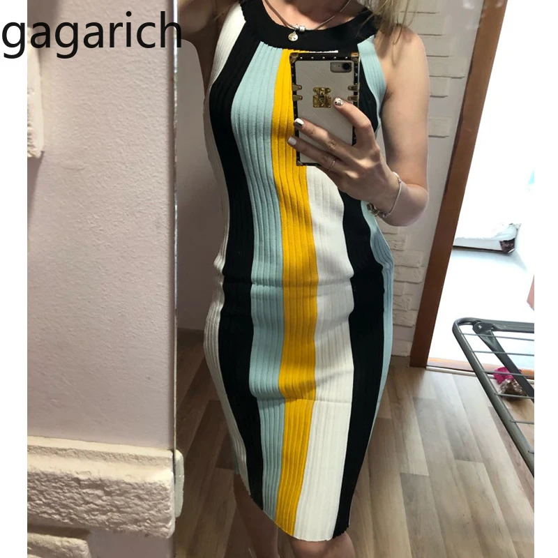 Gagarich 2019 модное эластичное Полосатое женское платье без рукавов до колен шикарное
