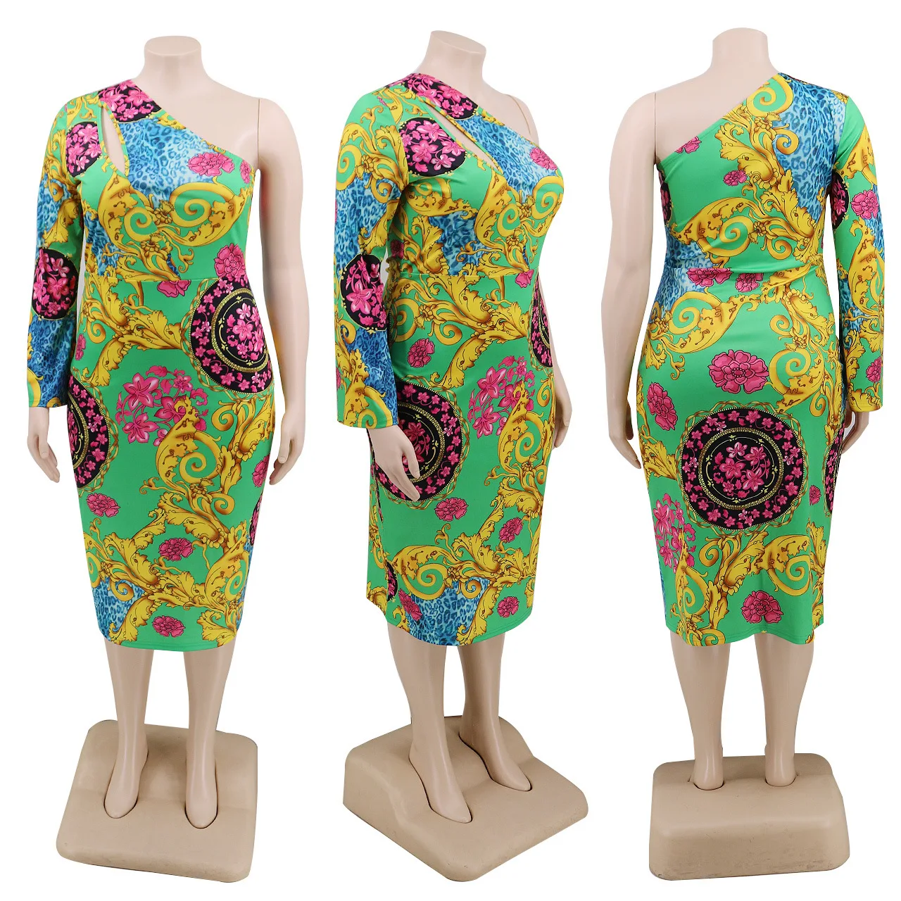 

Autumn Long-sleeved One-shoulder Dress Fashion Print Party Nightclub High Waist Sexy Dress Plus Size Ladies Dress Sexy-dress