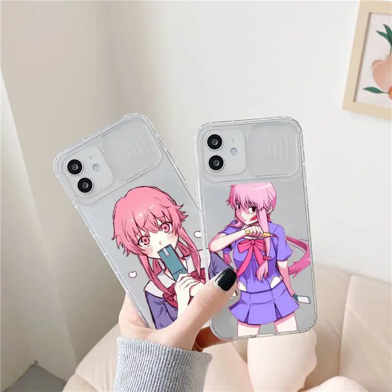 

Gasai Yuno anime Phone Case transparent For iPhone 7 8 11 12 X XS XR MINI Pro Max Plus Slide Camera Lens Protect