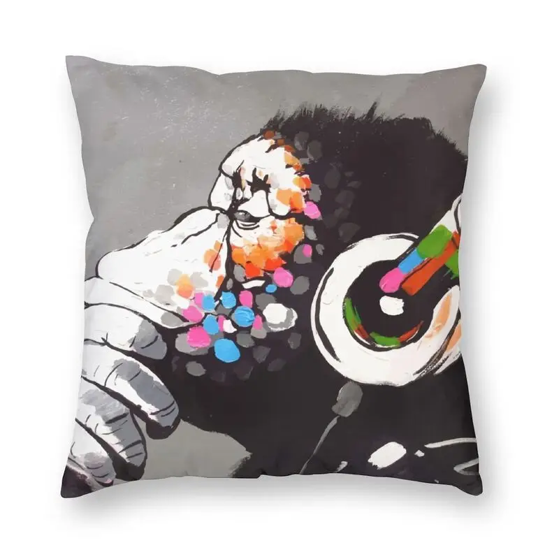 

Banksy DJ Monkey Thinker With Headphones Cushion Cover 45x45cm Home Decorative Street Pop Art Throw Pillow For Living Room