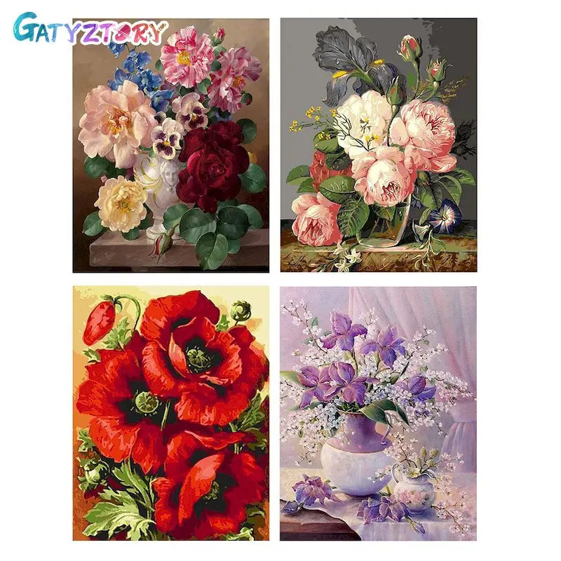 GATYZTORY DIY Malerei Durch Zahlen Blumen Leinwand Zeichnung Abbildung Ölgemälde Handgemalte Home