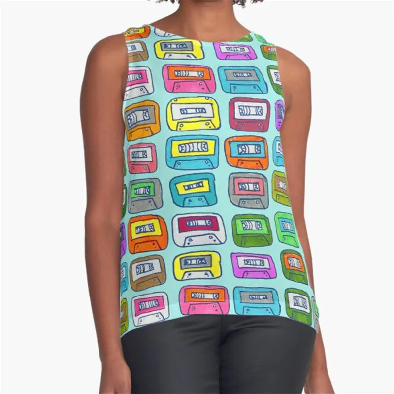 

Women Vintage Sleeveless T Shirt Cool Rainbow Pattern Printed Summer O-neck tank tops Harajuku Pullover Vest Lady Tee Shirt tops