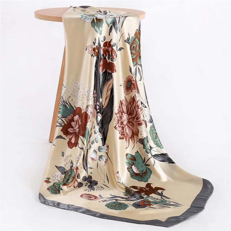 Шарф женский Шелковый квадратный дизайнерские атласные шарфы с цветочным