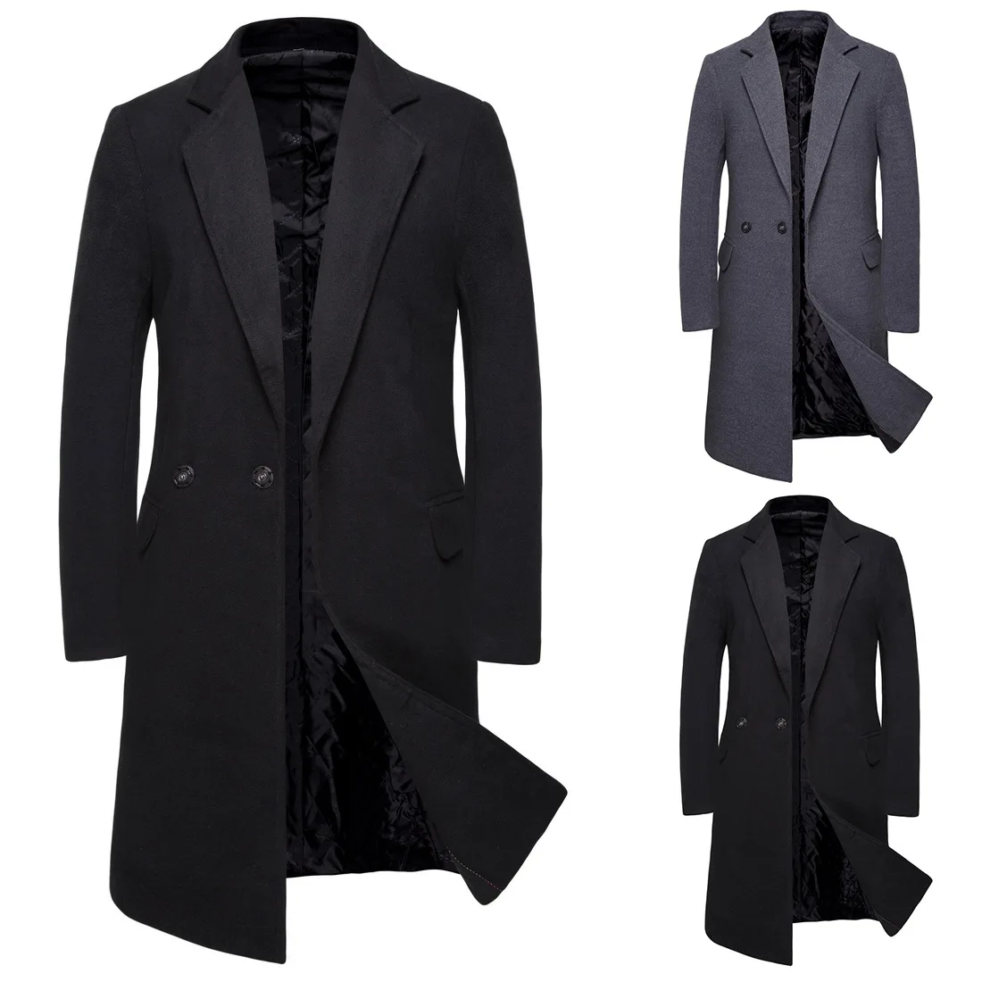 

Mens Solid Color Casual Business Woolen Coats / Mens High-end Brand Slim Long Woolen Coat 2019 Autumn and Winter New Male Jacket