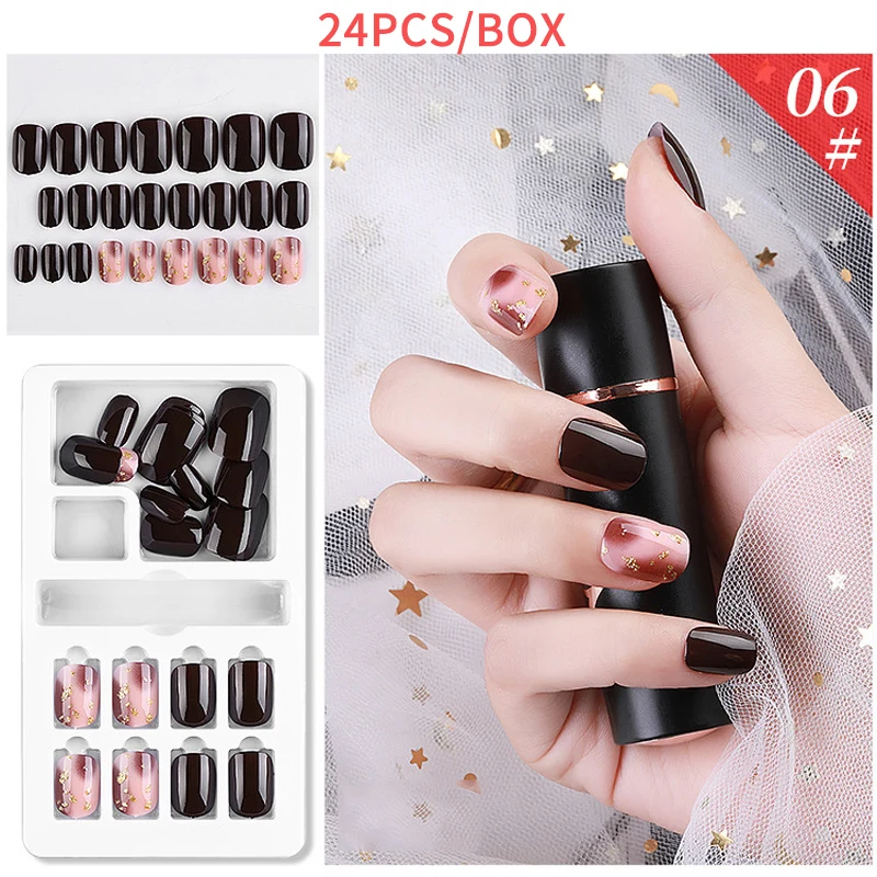 24Pcs False Nails With Designed Artificial Nail Tips Set for Decorated Short Nail Art Press On Fake Nails Extension Tips