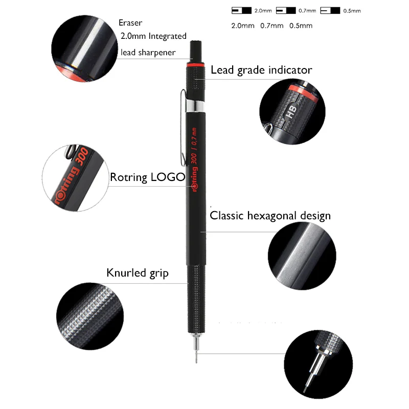 Оригинальный немецкий механический карандаш Rotring 300 0 5 мм/0 7 мм/2 мм для