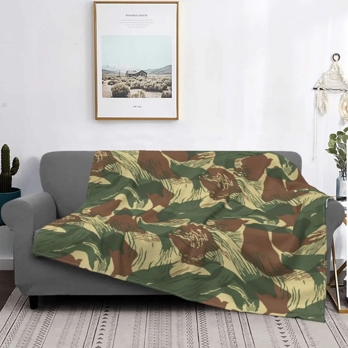 

Rhodesian Brush Stroke Camouflage Blanket Coral Fleece Summer Military Breathable Super Soft Throw Blanket for Sofa Bedroom