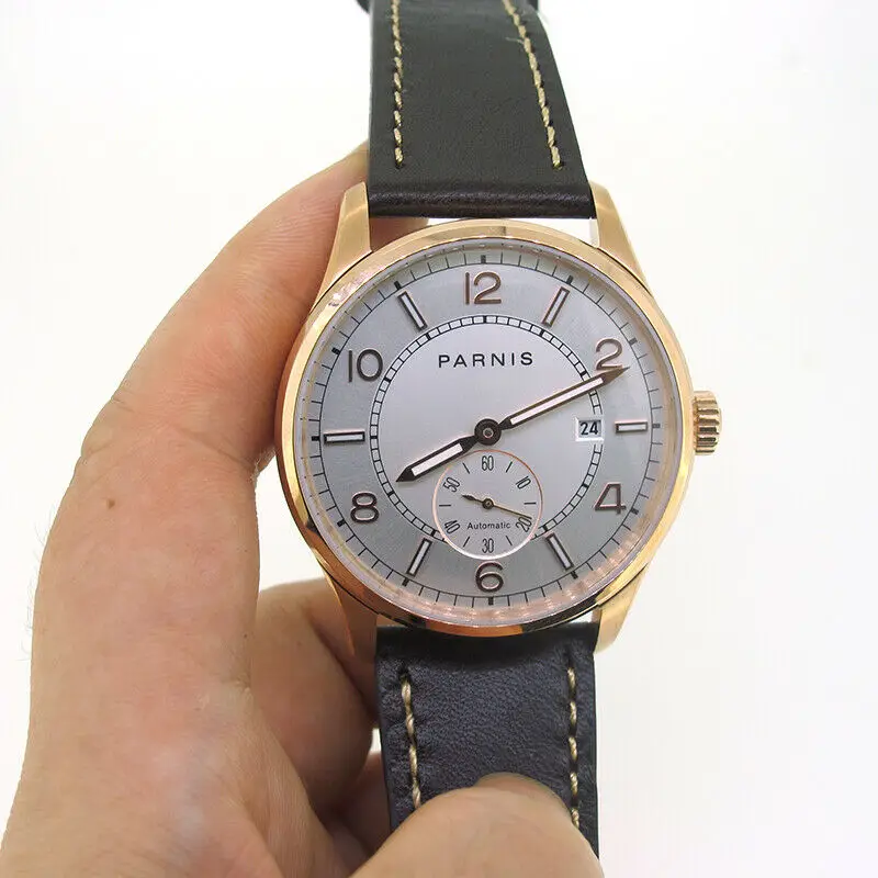 Мужские часы Parnis с автоматическим механизмом маленькие наручные корпусом из
