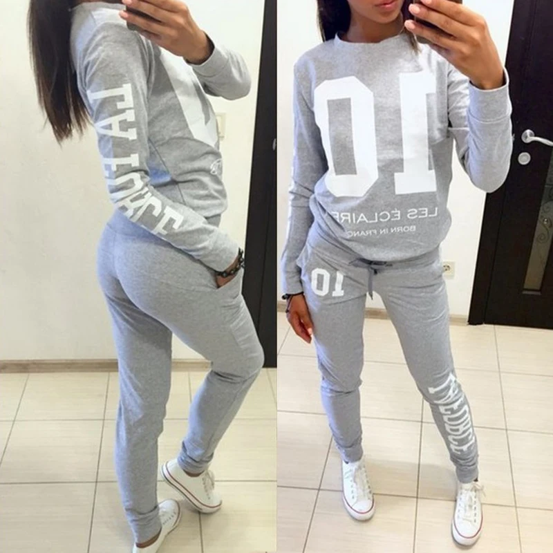 

Women set Number Printed Sweatshirt Top and Pants Casual Sweatpants Sweatshirt Sports Suits 2 pieces Set Women Clothing Autumn