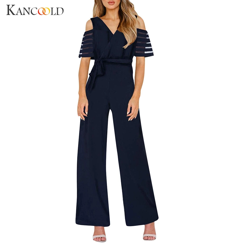 Длинный комбинезон большого размера плюс с широкими штанинами облегающий черный