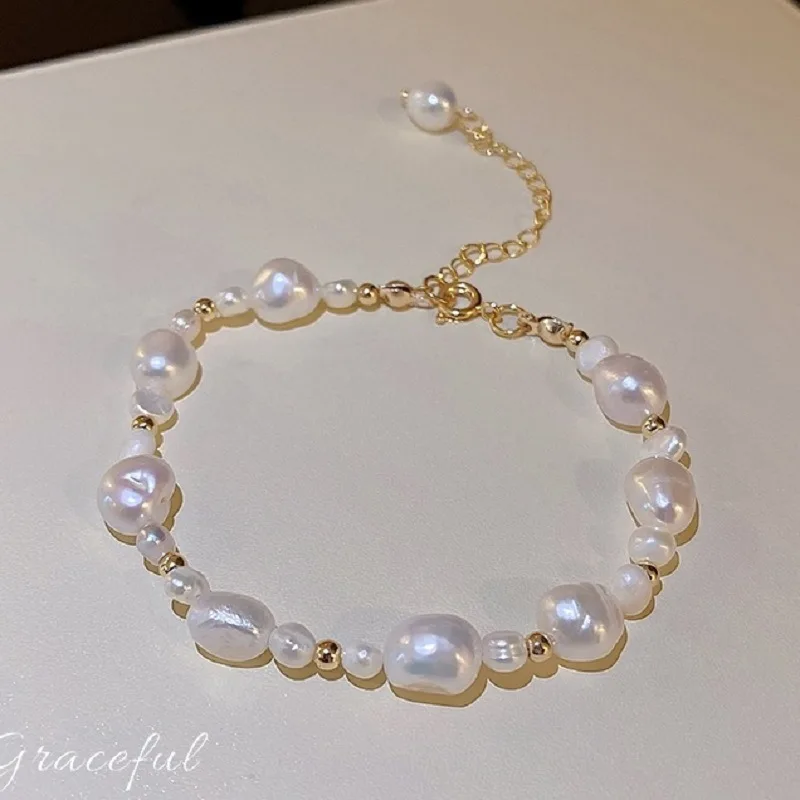 

Freshwater Pearl Beaded Bracelet Korea Baroque Adjustable Versatile Simple Temperament Fashion