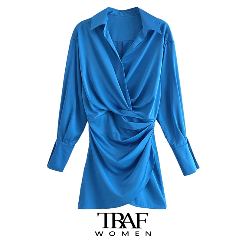 

Платье-мини женское Плиссированное с длинным рукавом и молнией сбоку