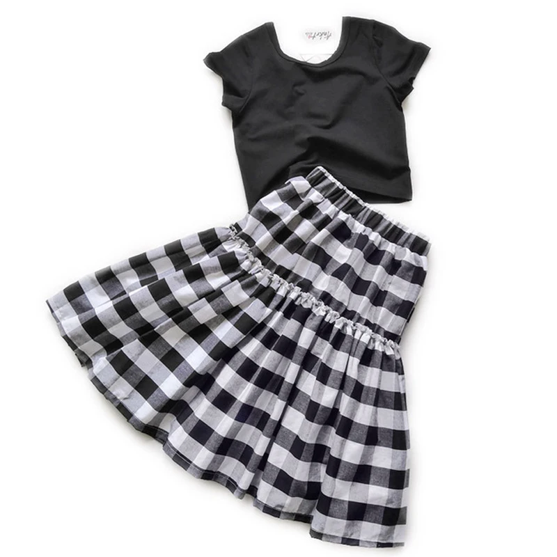НОВЫЕ комплекты одежды для девочек летняя футболка + клетчатые костюмы с длинной