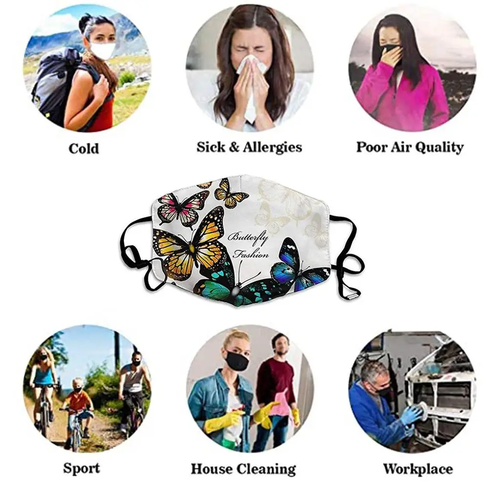 Модная многоразовая хлопковая маска для лица с рисунком бабочки Пылезащитная
