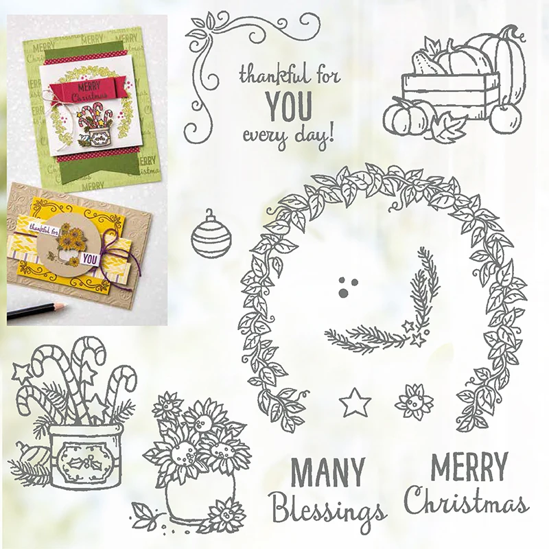 

Christmas Wreath Clear Stamp and Metal Cutting Dies for DIY Scrapbooking Stencil Photo Album Craft Paper Card Template Handcraft