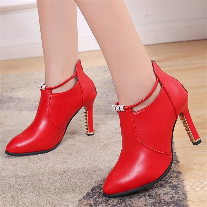 Новинка модные ботинки со стразами на высоком каблуке-шпильке в Корейском стиле