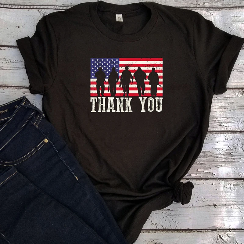 

Thank You American Flag Women Shirts Print O-Neck Graphic Tees Woman Gothic Tops Plus Christmas Top 2021 Aesthetic