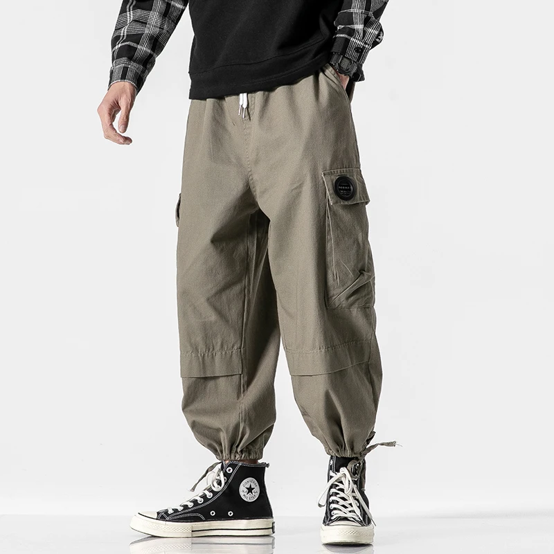 

2021 Japanese Harajuku Loose Baggy Pants Men Hip Hop Harem Pants Streetwear Modis Joggers Army Green Cargo Pants Black Trousers